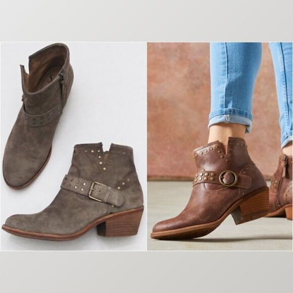 Söfft ALLENE Suede Moto Bootie Studs Buckles Side Zip Western Cowboy Boots Taupe - Picture 15 of 16